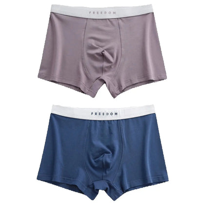 2PCS men's cotton panties sexy solid color boxer shorts mid waist breathable and comfortable boxer shorts