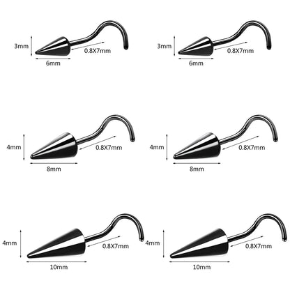 ZS 20G Black Spike Nostril Piercings Stainelss Steel Cone Nose Studs Doule Nose Piering Jewelry Long Spike Nostril Ring Chain