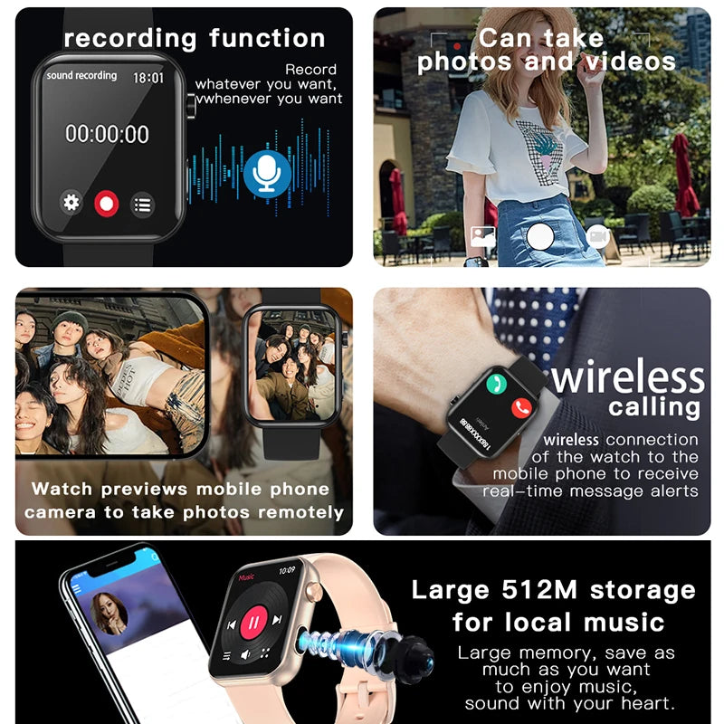 Smart Watch Women Men sound recording Camera Take Photo Record Video Watches Sport Waterproof Bluetooth Call Smartwatch 2025 New