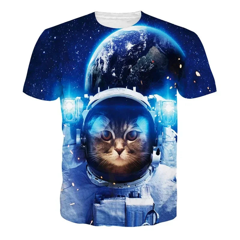 Summer 3D Print Funny Cats T Shirt Men Galaxy Cat Graphic Short Sleeve Personality Casual O-neck Street Round Neck Tees Clothes