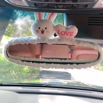 Cute Cat Rabbit Car Cartoon Seat Belt New Rearview Mirror Figure South Korea Car Mirror Hanging Accessories Pink Interior Woman