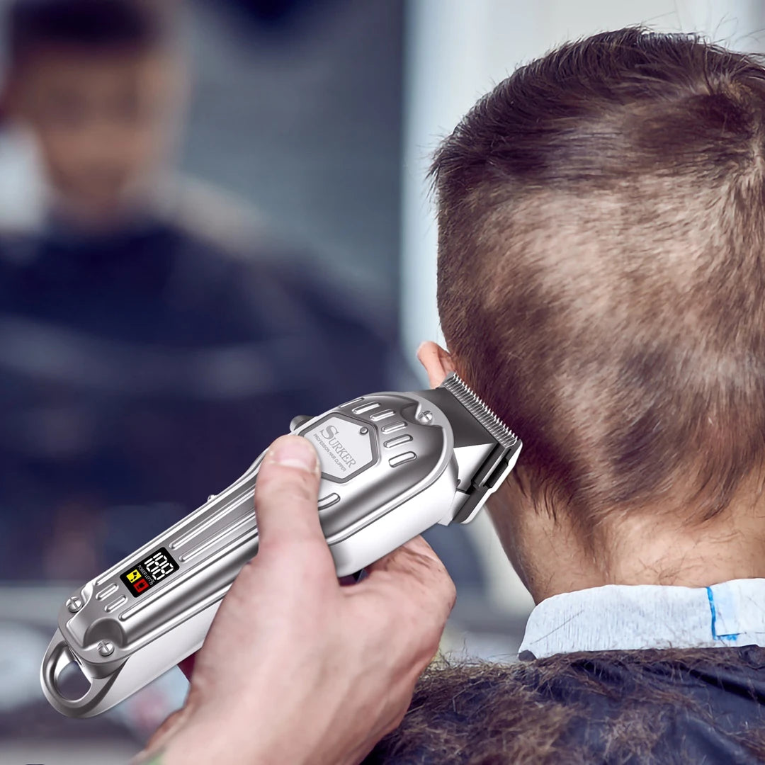 Surker Electric Hair Trimmer Set with a Barber Cape Suitable for Barber Home-appliance LCD Digital Display Scissors Hair Clipper