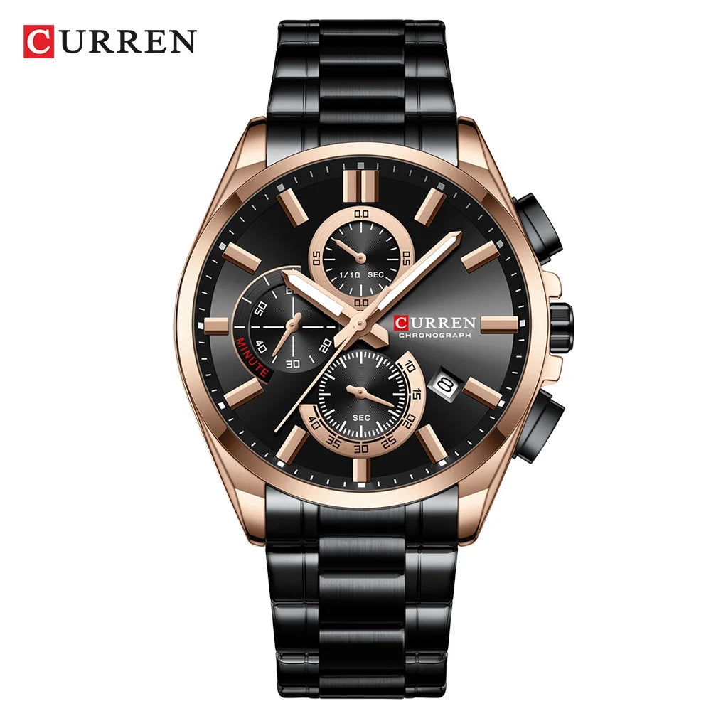 CURREN 8475 New Fashion Men's Quartz Watch Business Calendar Watch 6-Hand Stainless Steel Strap Quartz Watch