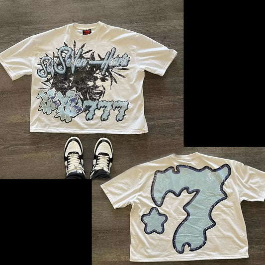 Streetwear American 777 Graphic T Shirts Print Oversize Gothic Smart Casual Harajuku Y2k Top Goth Men Clothes Tee Hip Hop Unisex