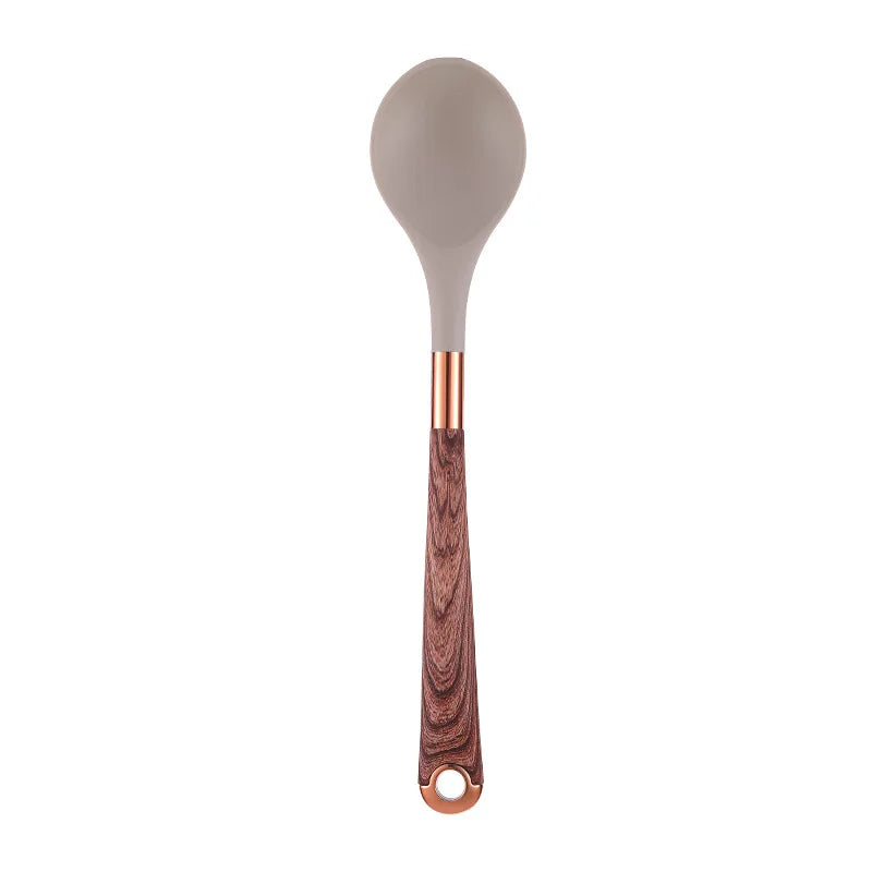 LMETJMA Silicone Kitchen Utensil Set 10 Pcs Cooking Utensil with Utensils Holder Wooden Pattern Handles Nonstick Cookware JT264