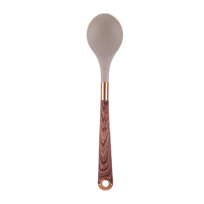 LMETJMA Silicone Kitchen Utensil Set 10 Pcs Cooking Utensil with Utensils Holder Wooden Pattern Handles Nonstick Cookware JT264