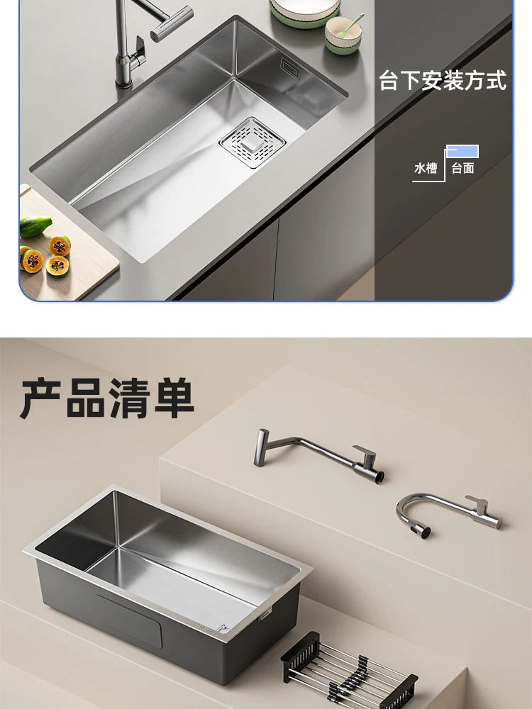 Kitchen 304 Stainless Steel Sink Vegetable Basin Large Sink Household Kitchen Vegetable Basin Countertop Dishwasher