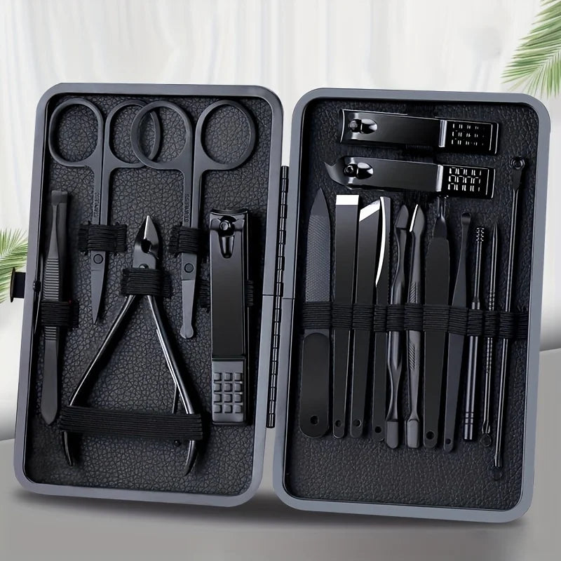 7/18pcs Professional Nail Clipper Set with Storage Box Stainless Steel Black Nail Beauty Kit for Ear Manicure Pedicure Care Tool