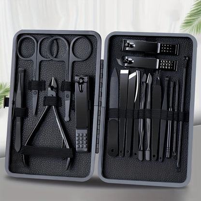 7/18pcs Professional Nail Clipper Set with Storage Box Stainless Steel Black Nail Beauty Kit for Ear Manicure Pedicure Care Tool