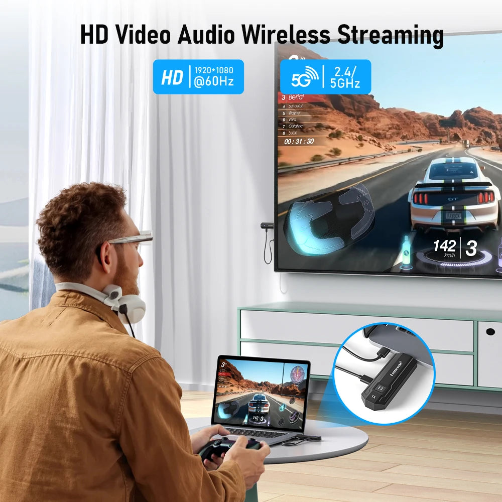 Lemorele Wireless HDMI Transmitter and Receiver 1080P Meeting Bluetooth Transmitter Audio for Laptop TV Projector Monitor Camera