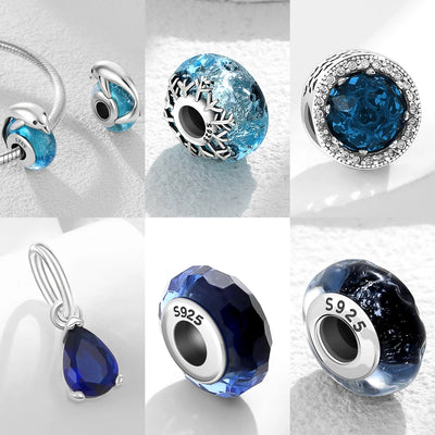 2025 New 925 Silver Murano Blue Dolphin Snowflake Glass Beads Charm Fit Original Bracelet For Women Jewelry Gift DIY Accessories
