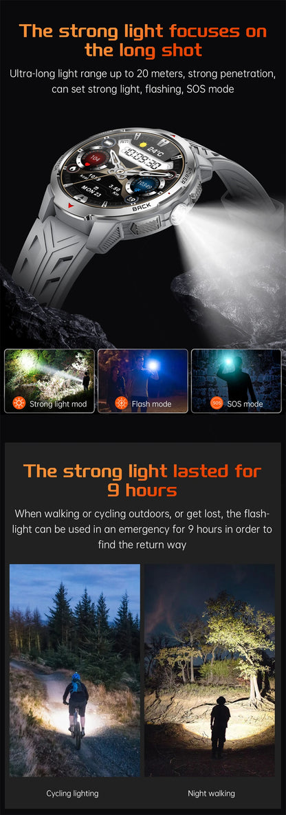 2026 New Smart Watch Men with Flashlight Sports 3ATM Waterproof 1100 mAh Large battery BT Call  Man for Android iOS Smartwatch