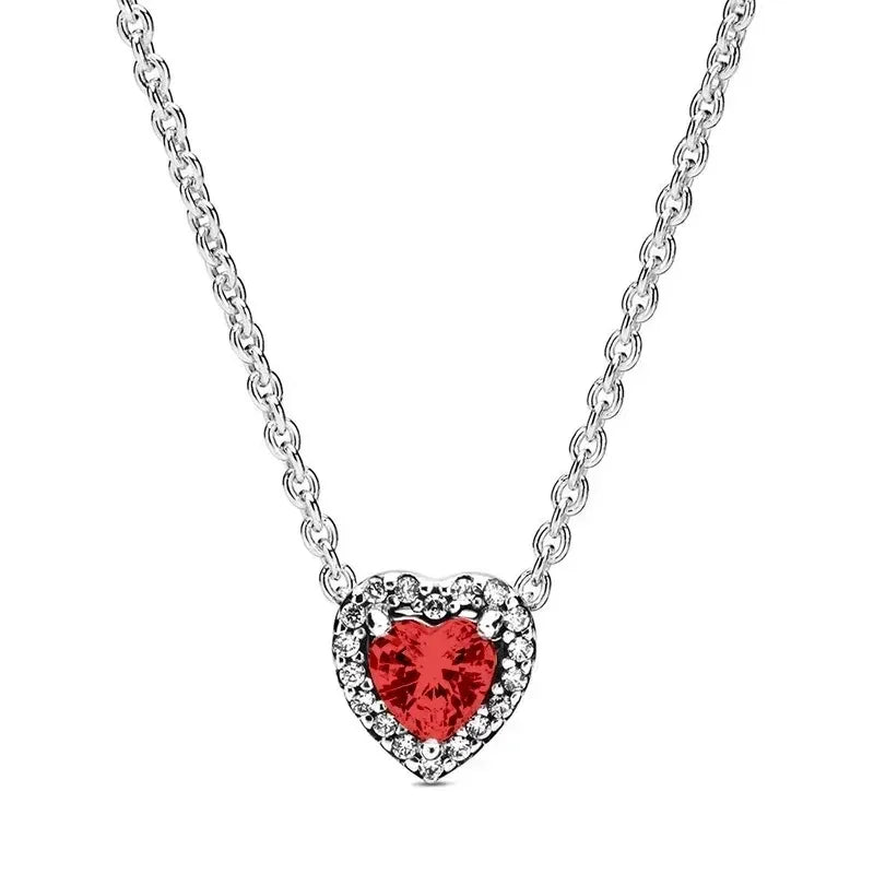 New 925 sterling silver heart-shaped earrings, rings, necklaces, pink red rainbow luxury set, sparkling charm jewelry,  gifts