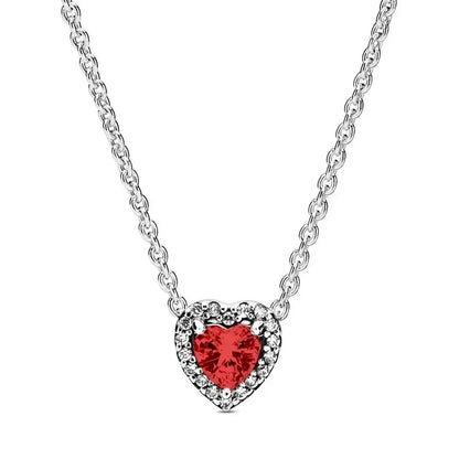 New 925 sterling silver heart-shaped earrings, rings, necklaces, pink red rainbow luxury set, sparkling charm jewelry,  gifts