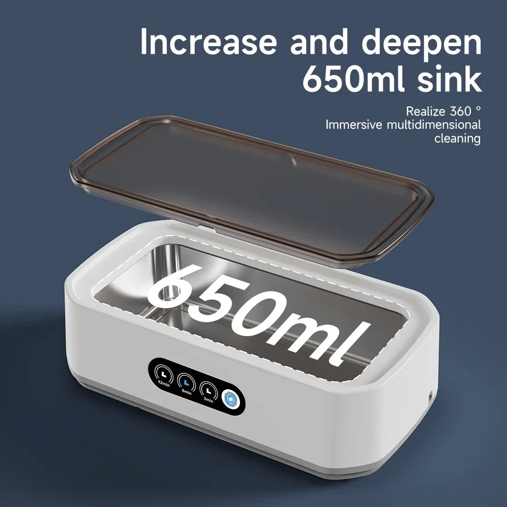 TINSOL New 49KHZ Ultrasonic Cleaner 650ml mini high frequency vibration cleaner for glasses, jewelry, dentures and soothers