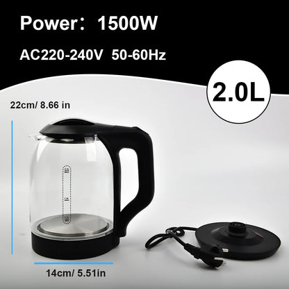 2.0L Electric Glass Kettle Fast Boil Auto Shut Off Dry Boil Protection Borosilicate Glass  Kitchen Appliance for Home