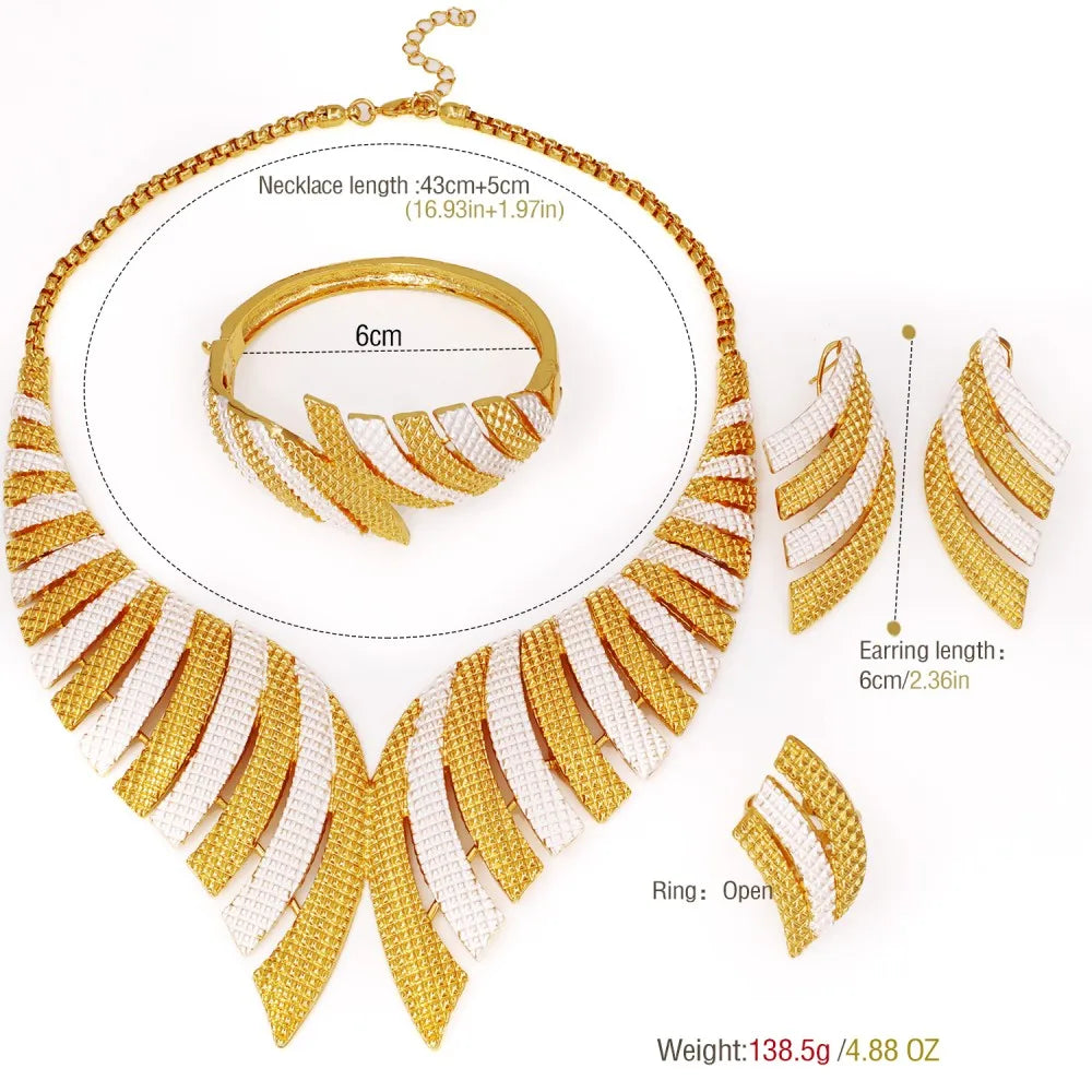 Luxury Two Tone Big Jewelry Set Gold Plated Necklace Bracelet Large Earring Ring For Women Bridal Africal Wedding Gift 2025 New