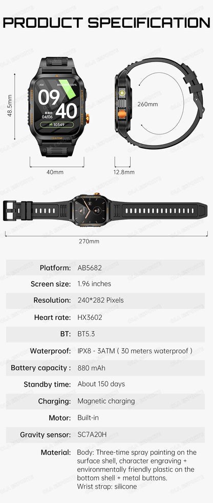 Smart Watch For Android IOS AMOLED Screen Bluetooth Call Fitness Clock 100+ Sports Modes Pedometer 880mAh Battery Men Smartwatch
