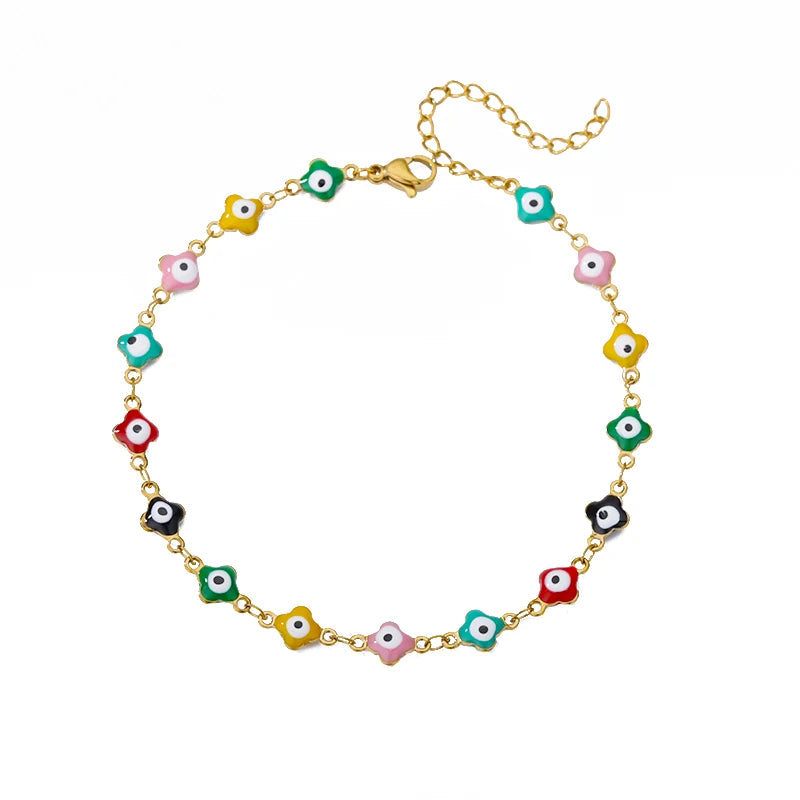Zircon Cross Anklets For Women Gold Color Stainless Steel Cross Anklet Double Chain Summer Beach Party Jewelry Gift Accessories