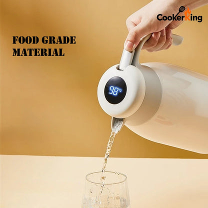 COOKER KING 2.2L Stainless Steel Coffee Pot 304 Stainless Steel+PP Intelligent Temperature Display Thermos Kettle Travel Kettle