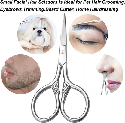 1pc Small Precision Scissors Stainless Steel Multi-Purpose Vintage Beauty Grooming Kit for Eyebrow Eyelash Beard with PU Sheath