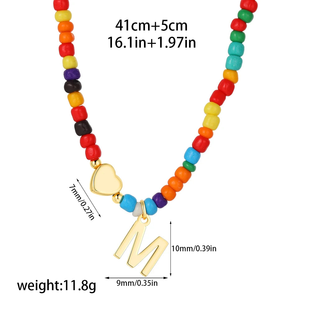 Colorful 26 Initial Letter Necklace Wedding for Women Adjustable Fashion Heart Beads Clavicle Chain Necklaces Christmas Jewelry