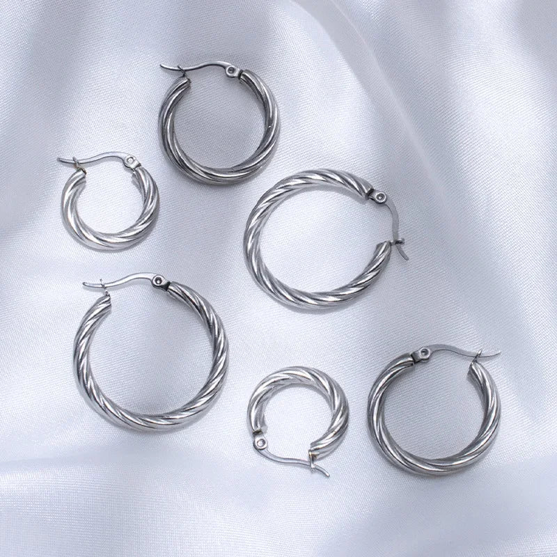 3pair/set Simple Twist Circle Round Hoop Earrings for Women Waterproof Stainless Steel Huggie Ear Buckle Statement Jewelry 2025