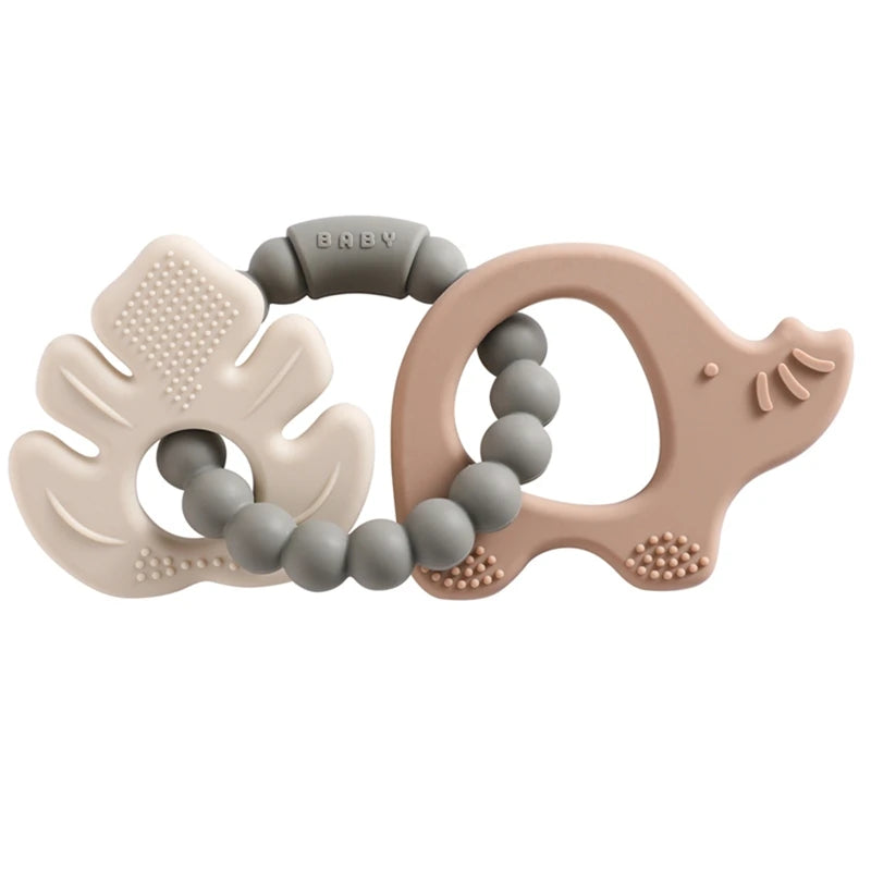 1PC Silicone Teether Baby Animal Shape Wooden Teether Ring Kid Gift BPA Free Silicone Children Goods Kid Teething Toy