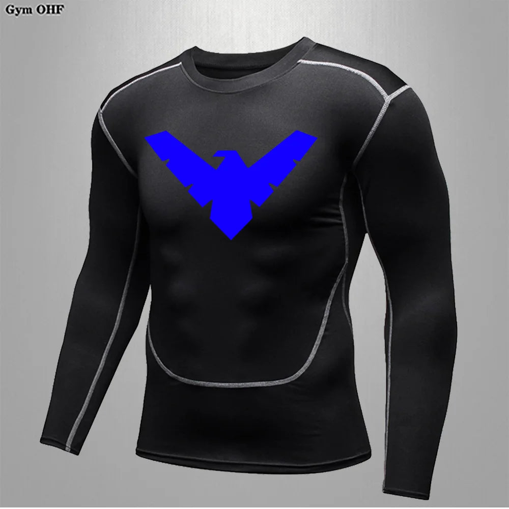 Compression Nightwing Print Tops For Men T Shirt Rashguard Jiu Jitsu Gym Fitness Running Train   ing Shirts Jersey Short Sleeved
