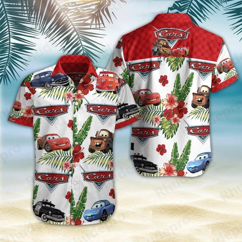 Disney Personalizes Lightning Mcqueen Men Women Shirt Cars Movie Hawaiian Shirt Kids Summer Beach Shirt