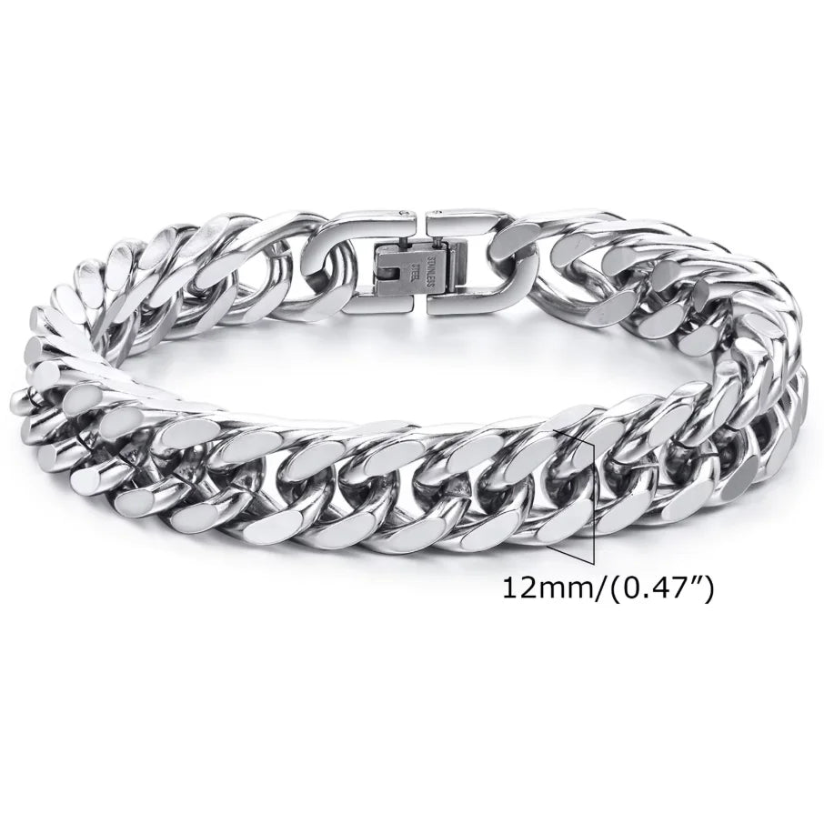 Vnox 8mm/12mm Bold Heavy Stainless Steel Cuban Bracelets for Men Boys,Oxidized Metal Wristband,Punk Rock Chain Bracelet Jewelry