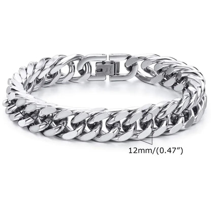 Vnox 8mm/12mm Bold Heavy Stainless Steel Cuban Bracelets for Men Boys,Oxidized Metal Wristband,Punk Rock Chain Bracelet Jewelry