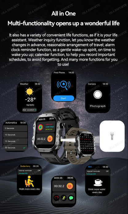 2025 New SmartWatch Men Militray Outdoor GPS Sport Watches Heart Rate Sleep Waterproof Smart Watch IOS Android