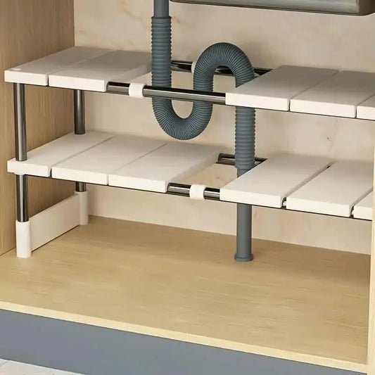 Adjustable Under-Sink Storage Rack - Stainless Steel Multi-Layer Space-Saving Storage Rack, Suitable for Kitchen and Bathroom Cabinets, Durable Design Without Wood, Easy to Install, Multi-Functional Under-Sink Organizer, Idea