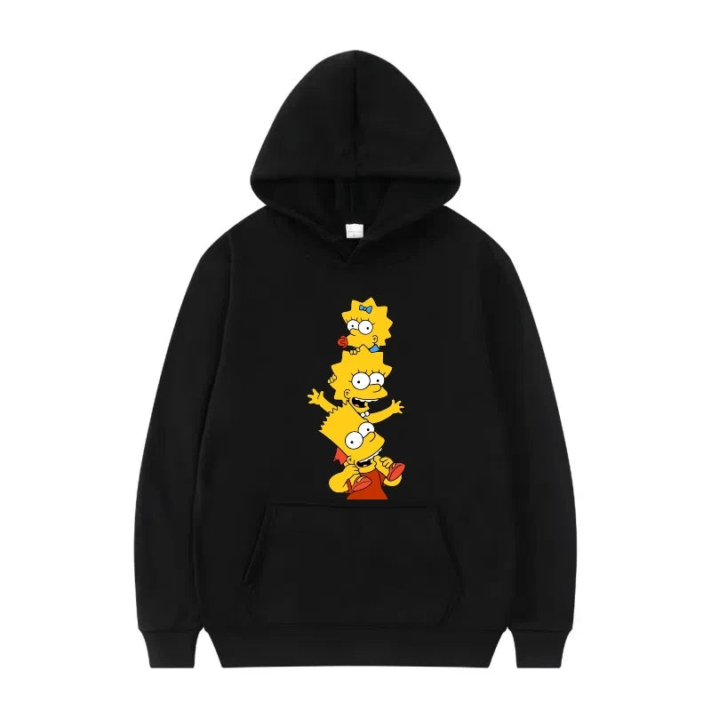 Disney The Simpsons Funny Pattern Casual Hooded Tops Men Woman Loose Comfortable Winter Black Sports Pullovers Fashion Clothing